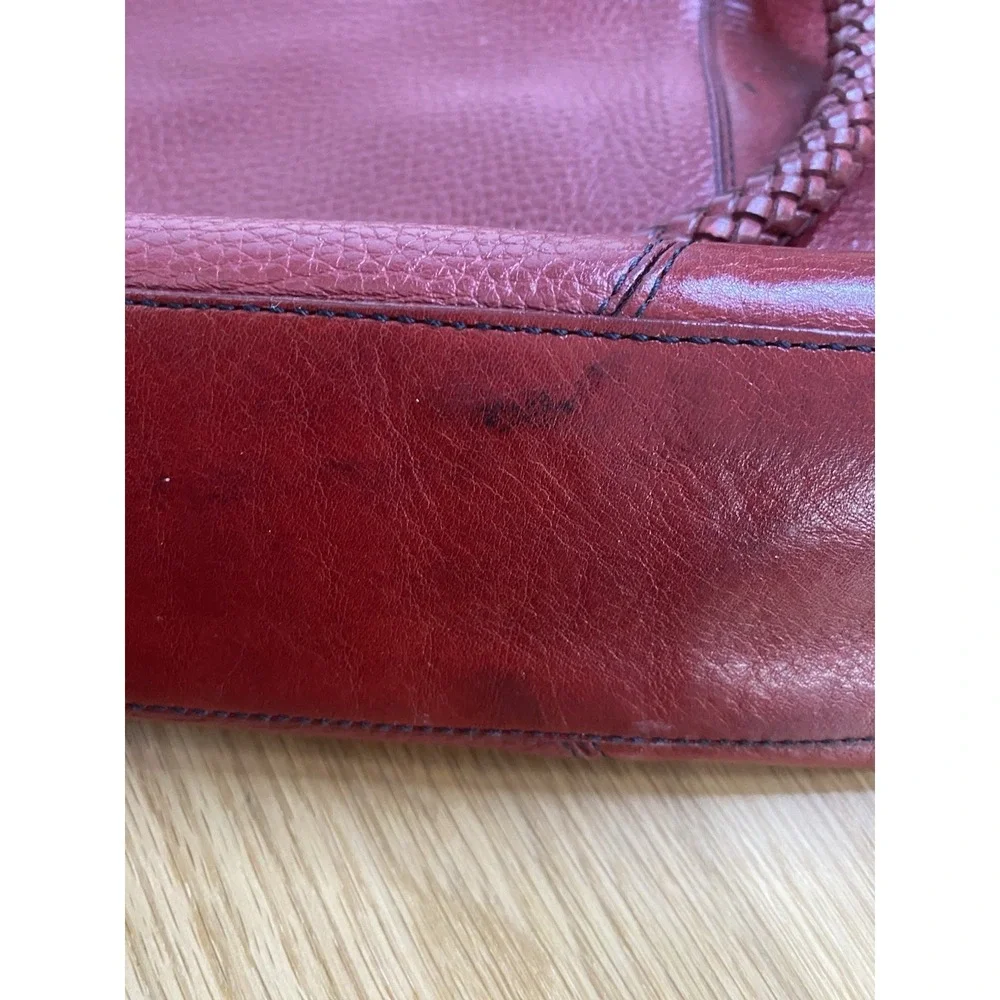 Vintage Brighton Charlotte Red Leather Shoulder Bag Braided‎ Strap Silver